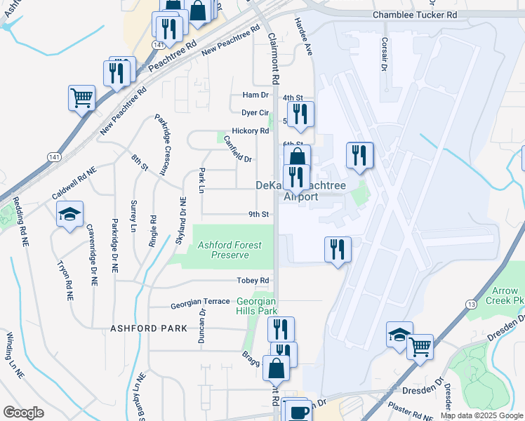 map of restaurants, bars, coffee shops, grocery stores, and more near 2987 Jefferson Street in Chamblee