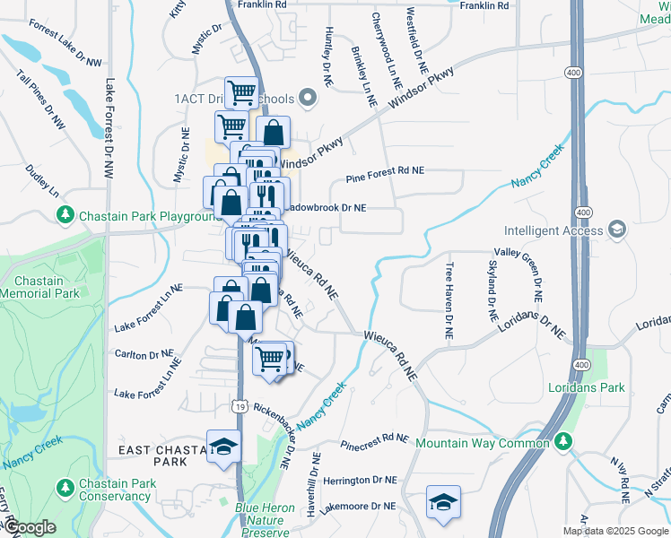 map of restaurants, bars, coffee shops, grocery stores, and more near 320 West Wieuca Road Northeast in Atlanta