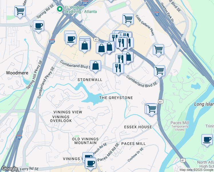 map of restaurants, bars, coffee shops, grocery stores, and more near 3165 Stillhouse Road Northwest in Atlanta