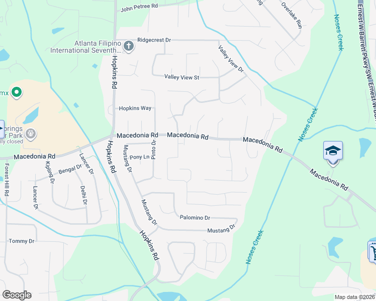 map of restaurants, bars, coffee shops, grocery stores, and more near 3377 Macedonia Road in Powder Springs