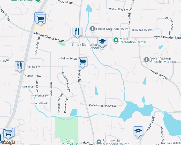 map of restaurants, bars, coffee shops, grocery stores, and more near 827 Grindstone Court in Marietta