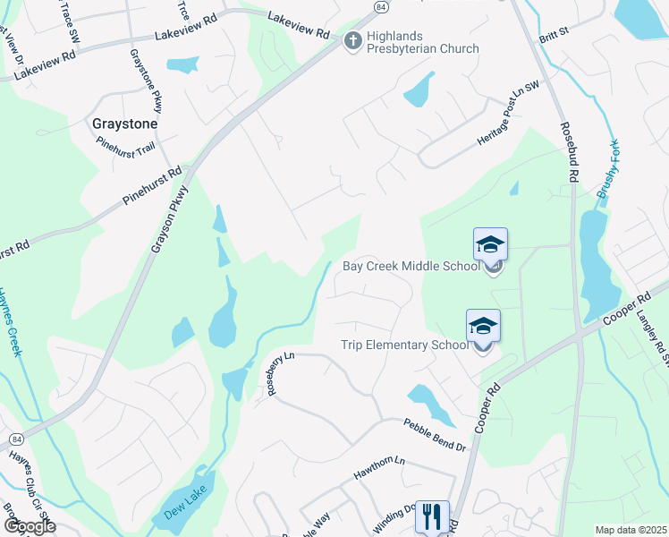 map of restaurants, bars, coffee shops, grocery stores, and more near 2260 Cobble Creek Lane in Grayson
