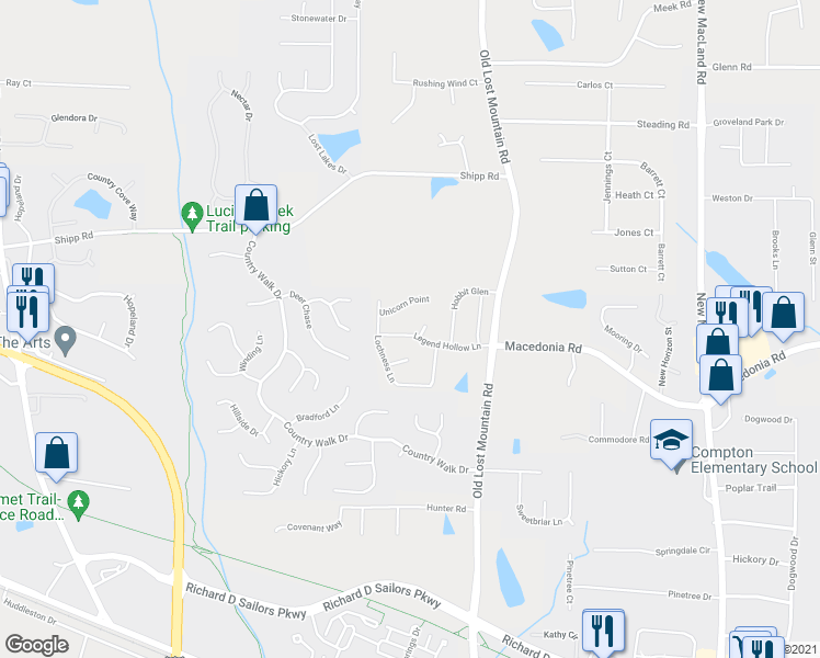 map of restaurants, bars, coffee shops, grocery stores, and more near 4516 Legend Hollow Lane in Powder Springs