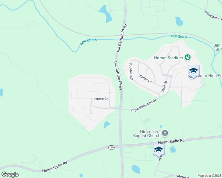 map of restaurants, bars, coffee shops, grocery stores, and more near 154 Lanier Court in Hiram