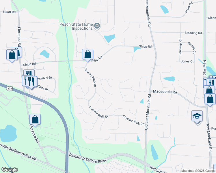 map of restaurants, bars, coffee shops, grocery stores, and more near 4780 Deer Chase in Powder Springs