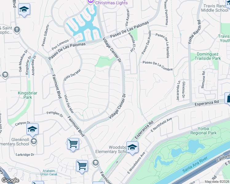 map of restaurants, bars, coffee shops, grocery stores, and more near 20551 Vía El Tajo in Yorba Linda