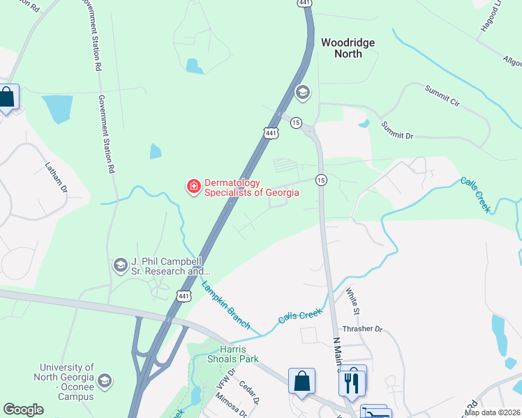 map of restaurants, bars, coffee shops, grocery stores, and more near 1070 Moreland Drive in Watkinsville