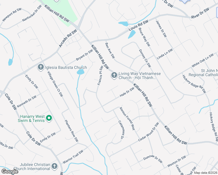 map of restaurants, bars, coffee shops, grocery stores, and more near 4397 Hale Place Southwest in Lilburn