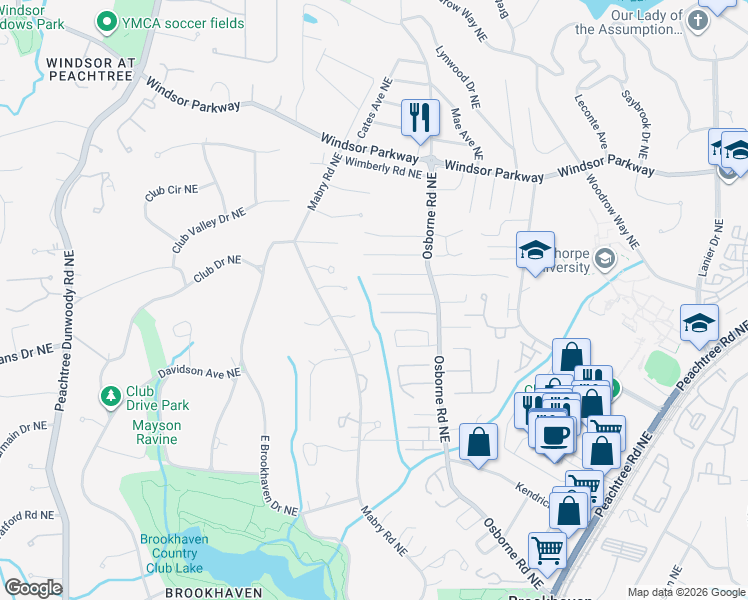 map of restaurants, bars, coffee shops, grocery stores, and more near 1081 Bailiff Court Northeast in Atlanta