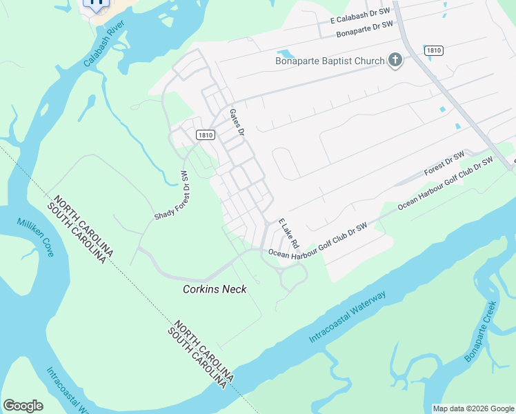map of restaurants, bars, coffee shops, grocery stores, and more near 9138 Devaun Park Boulevard Southwest in Calabash