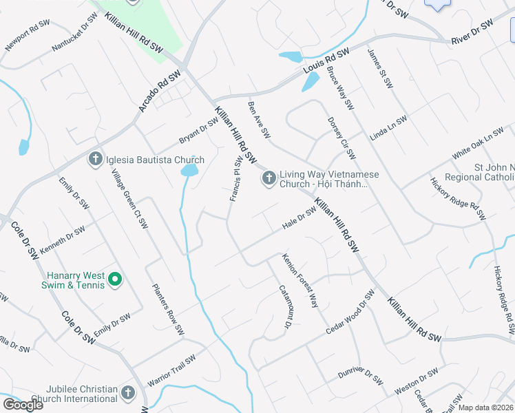 map of restaurants, bars, coffee shops, grocery stores, and more near 4397 Hale Place Southwest in Lilburn