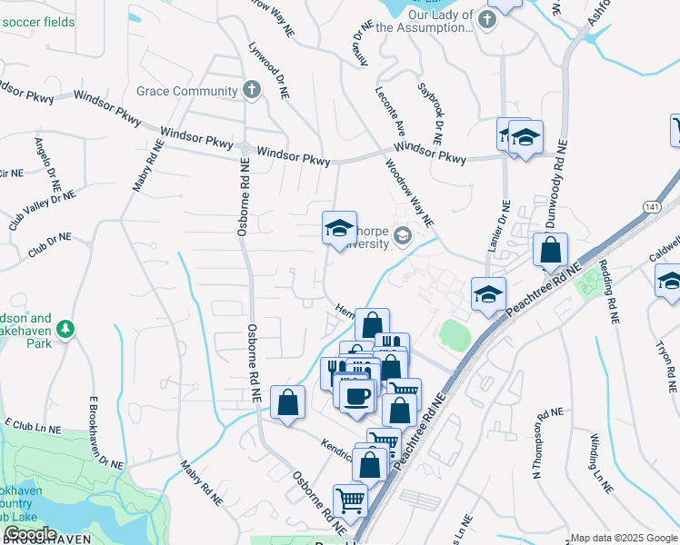 map of restaurants, bars, coffee shops, grocery stores, and more near 3007 Hermance Drive Northeast in Atlanta