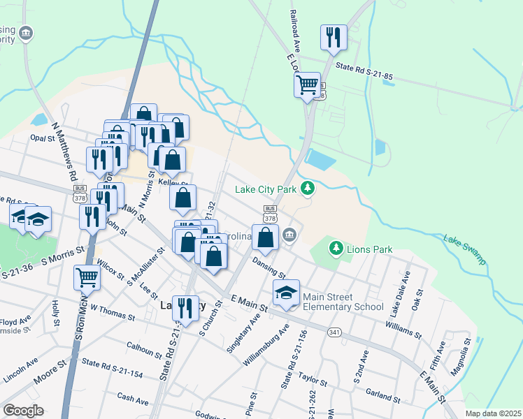 map of restaurants, bars, coffee shops, grocery stores, and more near 132 Valley Street in Lake City