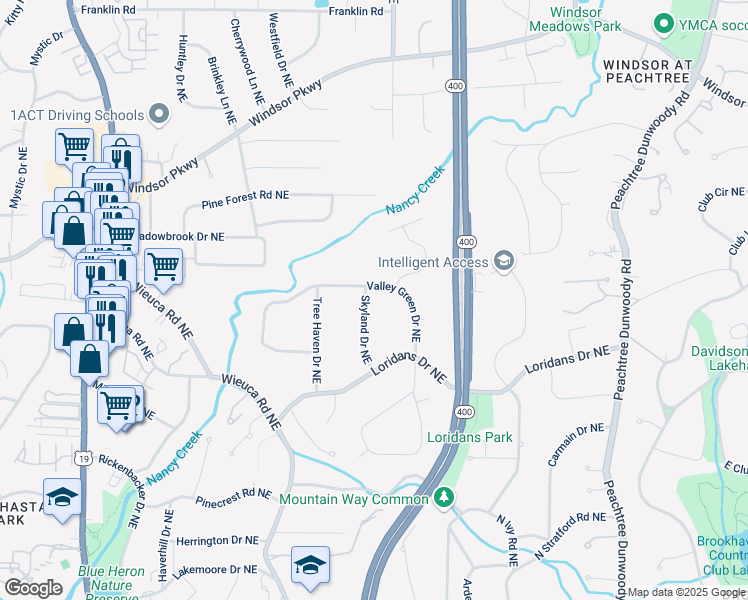 map of restaurants, bars, coffee shops, grocery stores, and more near 4431 Skyland Drive Northeast in Atlanta