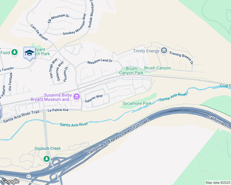 map of restaurants, bars, coffee shops, grocery stores, and more near 25632 Salerno Way in Yorba Linda