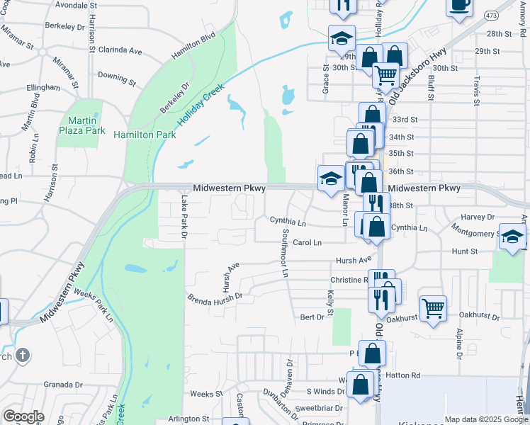 map of restaurants, bars, coffee shops, grocery stores, and more near 78 Sarasue Lane in Wichita Falls