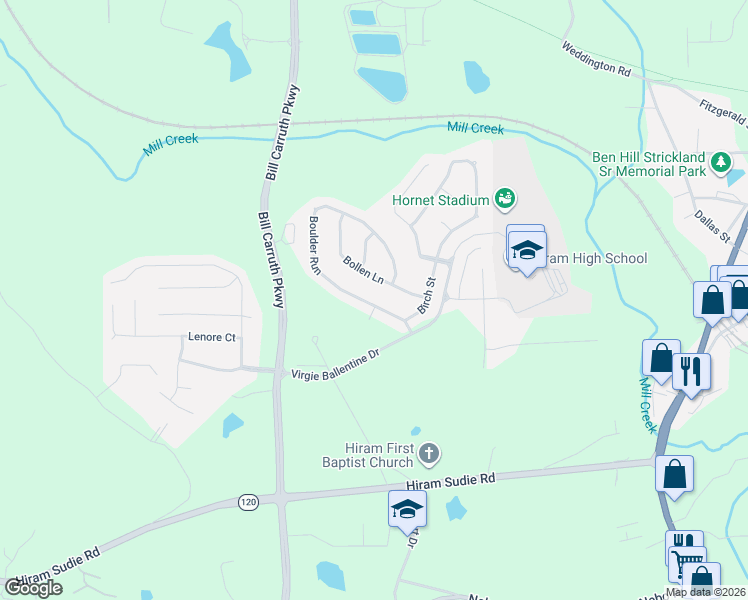 map of restaurants, bars, coffee shops, grocery stores, and more near 124 Boulder Run in Dallas