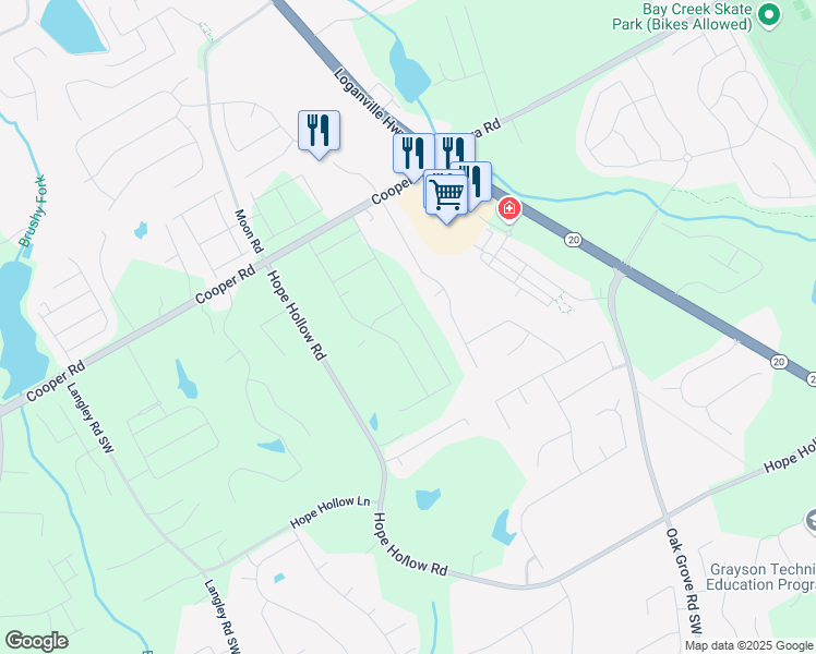 map of restaurants, bars, coffee shops, grocery stores, and more near 2971 Westgate Park Drive in Loganville