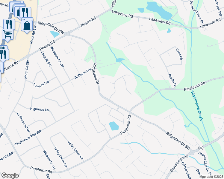 map of restaurants, bars, coffee shops, grocery stores, and more near 1665 Little Lisa Lane in Snellville