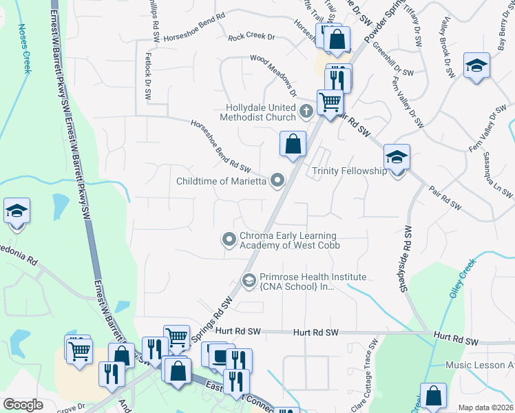 map of restaurants, bars, coffee shops, grocery stores, and more near 2435 Josh Court in Marietta