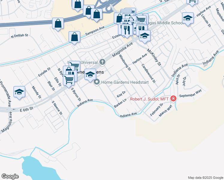 map of restaurants, bars, coffee shops, grocery stores, and more near 13451 Babcock Drive in Corona