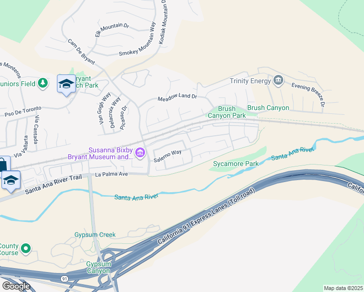 map of restaurants, bars, coffee shops, grocery stores, and more near 25538 Palermo Way in Yorba Linda