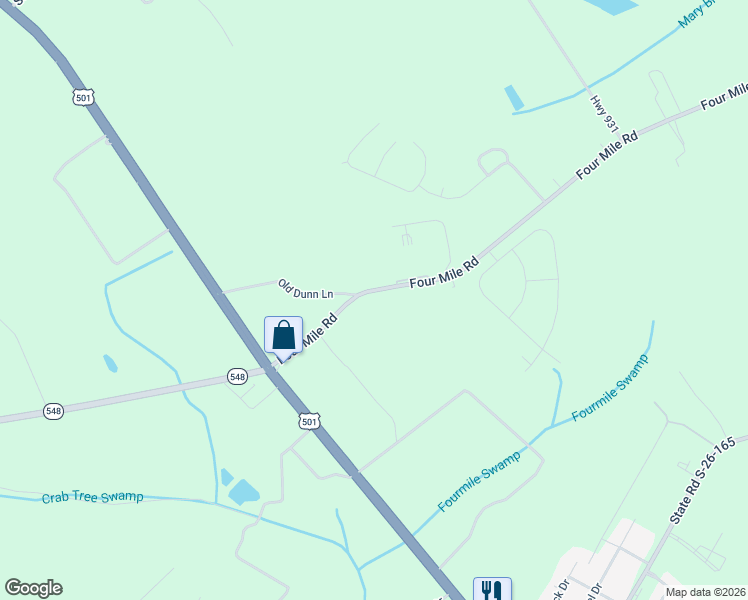 map of restaurants, bars, coffee shops, grocery stores, and more near 260 Four Mile Road in Conway