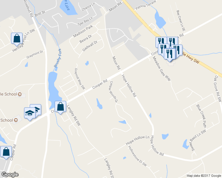 map of restaurants, bars, coffee shops, grocery stores, and more near 2820 Cooper Woods Drive in Loganville