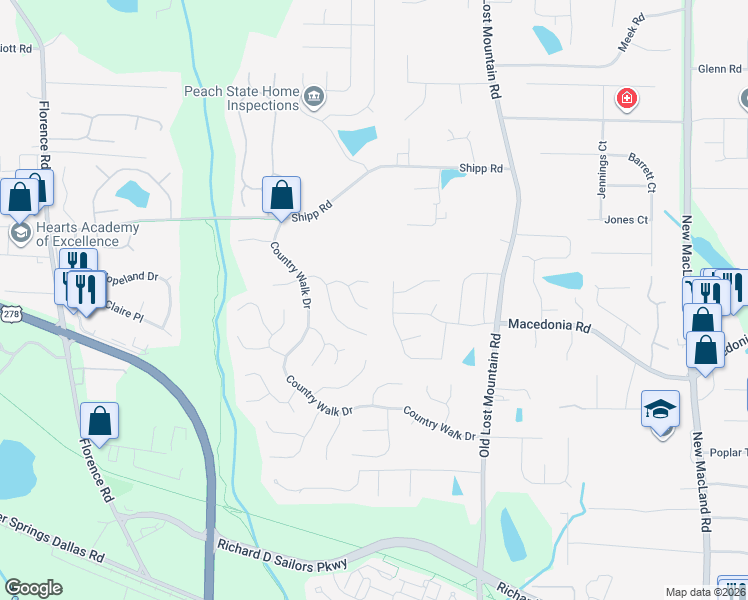 map of restaurants, bars, coffee shops, grocery stores, and more near 4762 Quail Hunt Court in Powder Springs