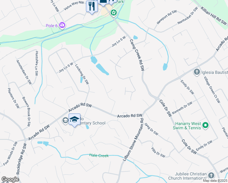 map of restaurants, bars, coffee shops, grocery stores, and more near 4946 Kettle Court Southwest in Lilburn