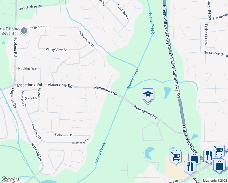 map of restaurants, bars, coffee shops, grocery stores, and more near 3114 Macedonia Drive in Powder Springs