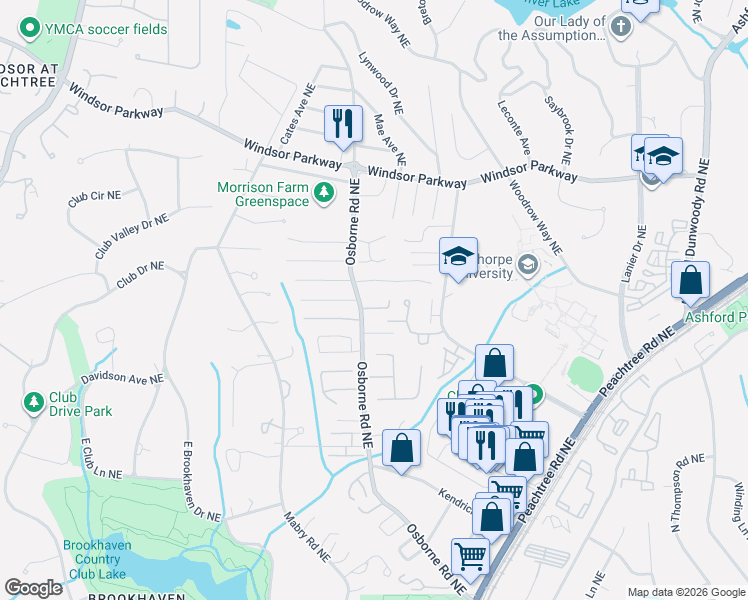map of restaurants, bars, coffee shops, grocery stores, and more near 2993 Osborne Road Northeast in Atlanta
