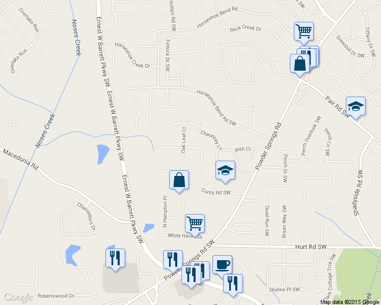 map of restaurants, bars, coffee shops, grocery stores, and more near 2686 Foxglove Dr in Marietta