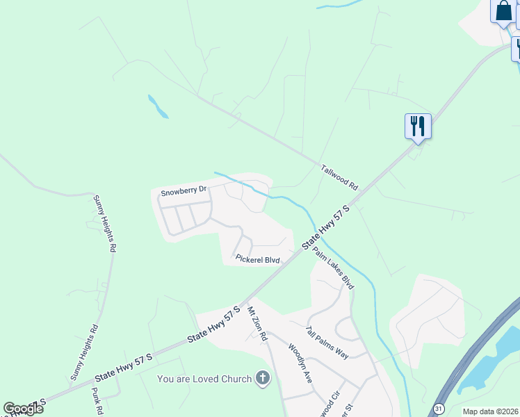 map of restaurants, bars, coffee shops, grocery stores, and more near 321 Watercress Drive in Longs