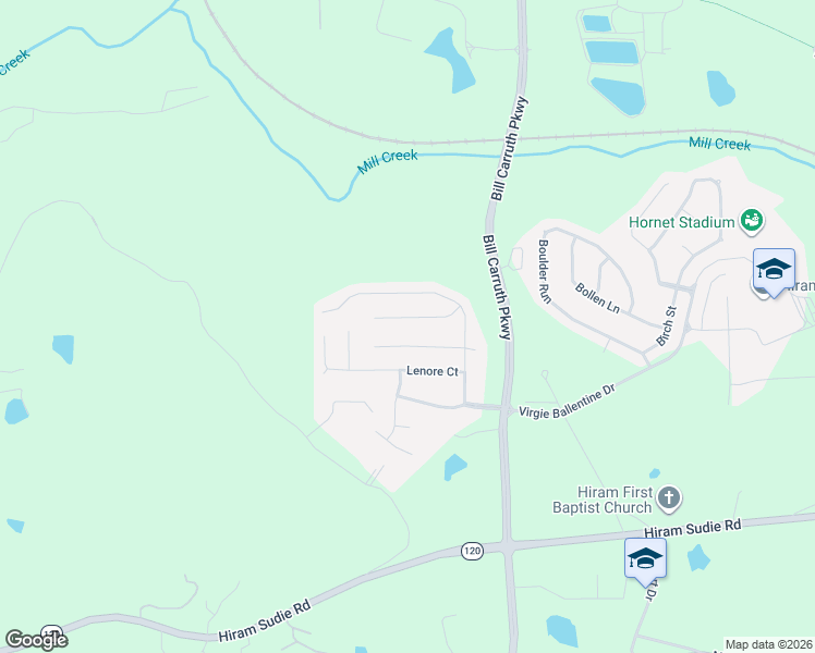 map of restaurants, bars, coffee shops, grocery stores, and more near 129 Monarch Way in Hiram