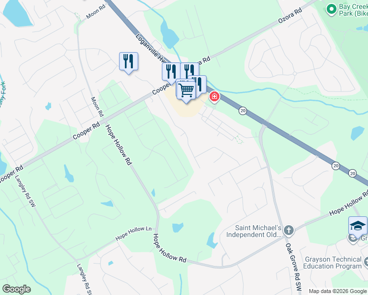 map of restaurants, bars, coffee shops, grocery stores, and more near 2905 Meadow Gate Way in Loganville