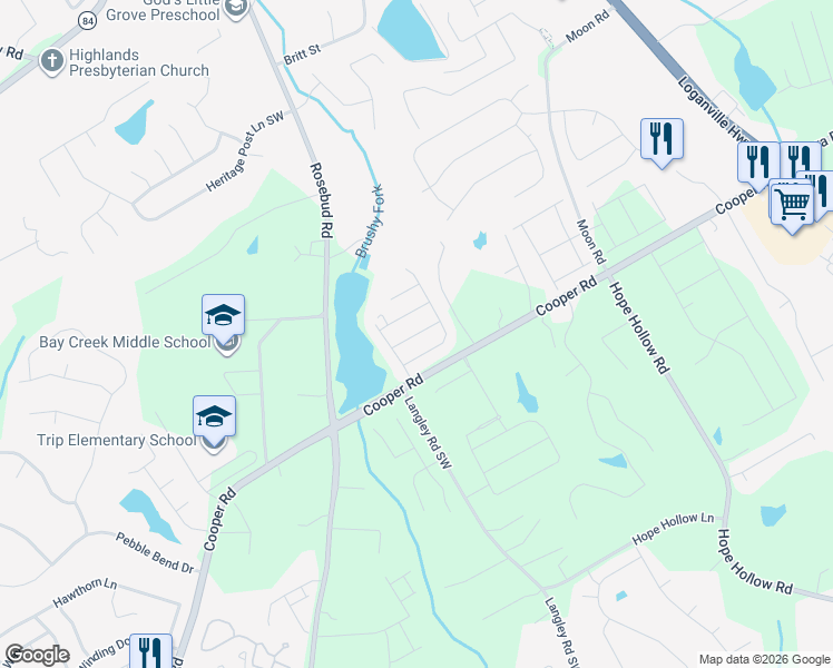 map of restaurants, bars, coffee shops, grocery stores, and more near 671 Deer Springs Way in Loganville
