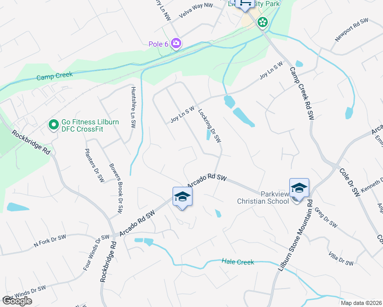 map of restaurants, bars, coffee shops, grocery stores, and more near 115 Parkview Trace Pass Southwest in Lilburn