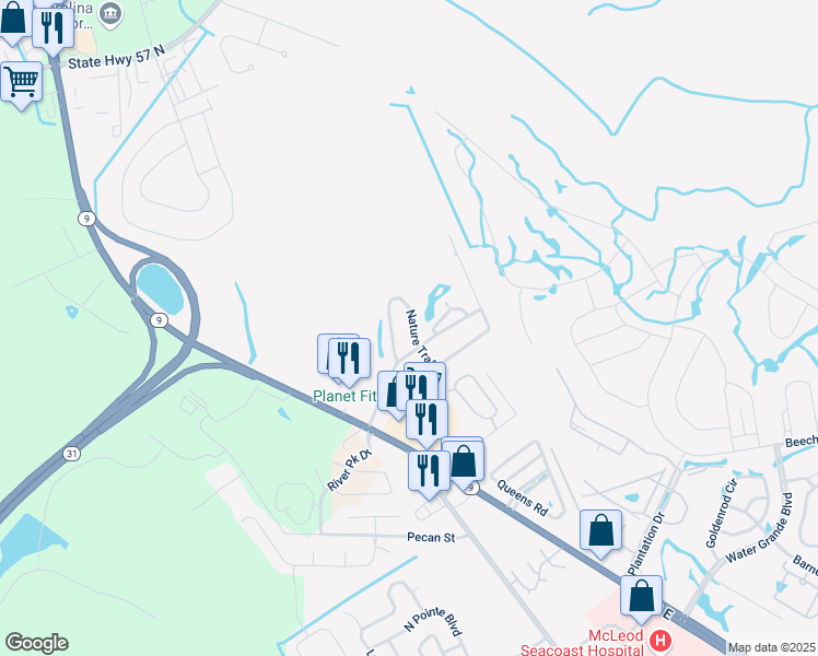 map of restaurants, bars, coffee shops, grocery stores, and more near 284 Nature Trail in Little River