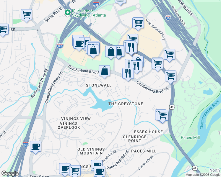 map of restaurants, bars, coffee shops, grocery stores, and more near 3117 Lawrenceburg Lane Southeast in Atlanta