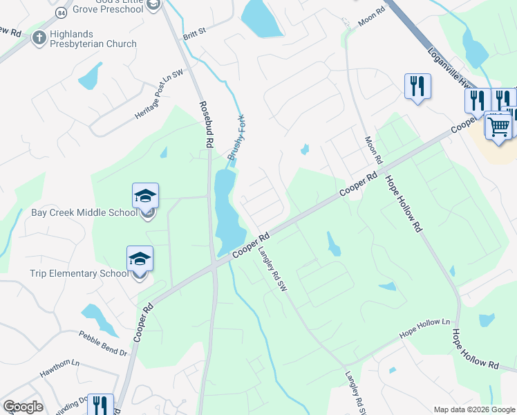 map of restaurants, bars, coffee shops, grocery stores, and more near 671 Deer Springs Way in Loganville