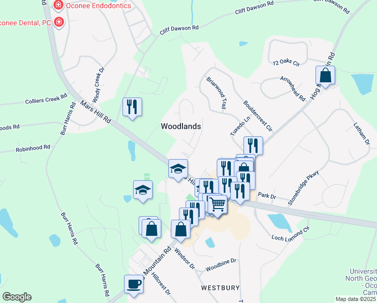 map of restaurants, bars, coffee shops, grocery stores, and more near 1041 Rankin Road in Watkinsville