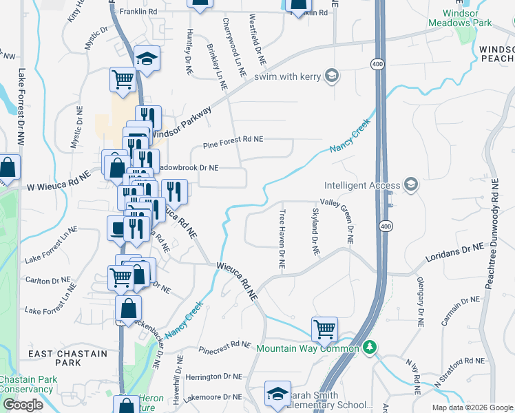 map of restaurants, bars, coffee shops, grocery stores, and more near 4432 Tree Haven Drive Northeast in Atlanta