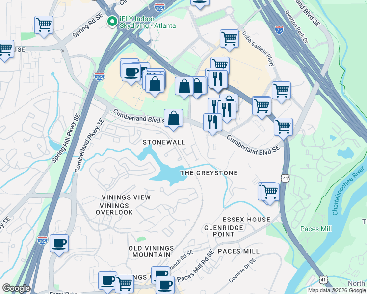 map of restaurants, bars, coffee shops, grocery stores, and more near 3117 Lawrenceburg Lane Southeast in Atlanta