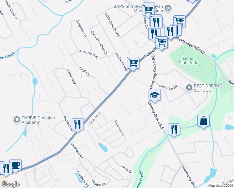 map of restaurants, bars, coffee shops, grocery stores, and more near 5794 Lawrenceville Highway in Tucker