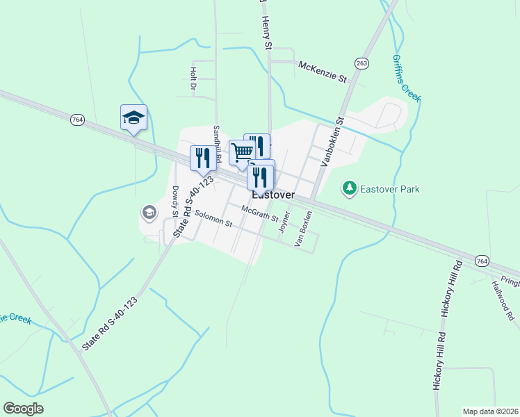 map of restaurants, bars, coffee shops, grocery stores, and more near 209 McGrath Street in Eastover