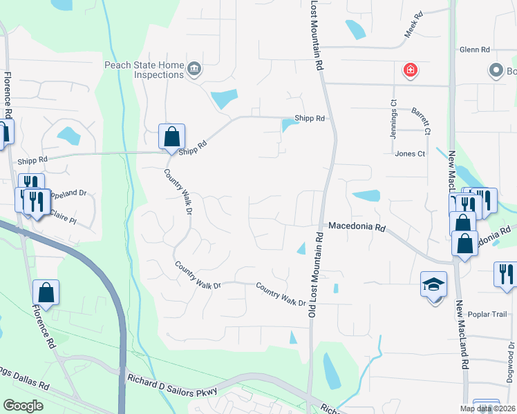 map of restaurants, bars, coffee shops, grocery stores, and more near 4628 Unicorn Point in Powder Springs