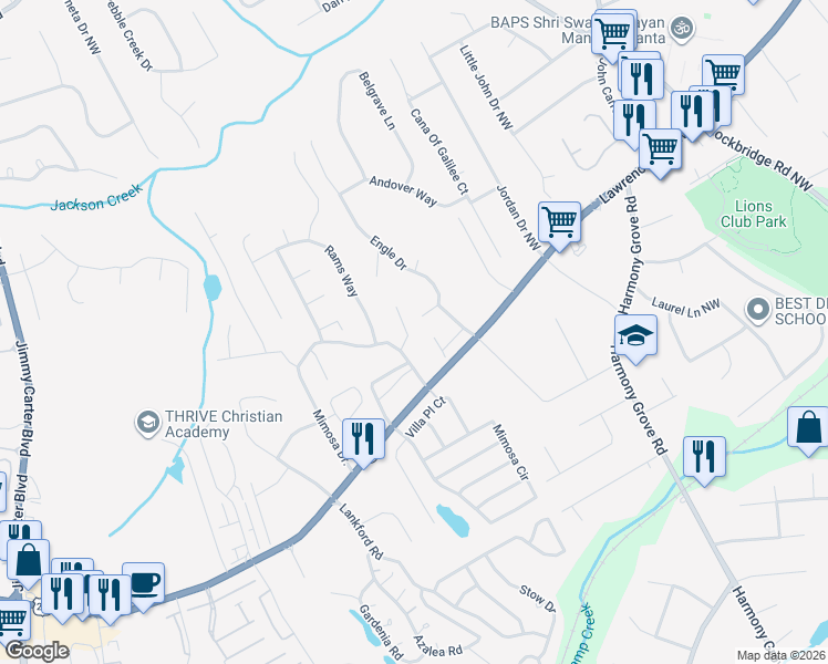 map of restaurants, bars, coffee shops, grocery stores, and more near 301 Parkview Manor Drive in Tucker