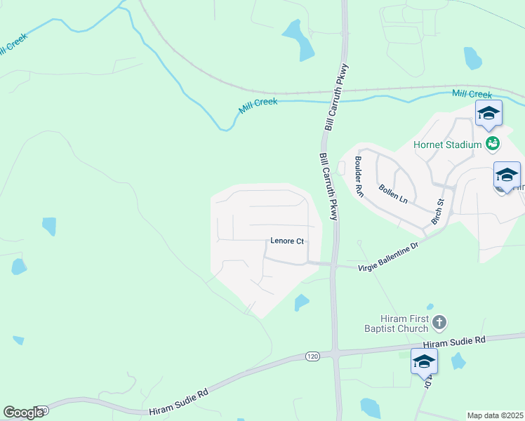 map of restaurants, bars, coffee shops, grocery stores, and more near 155 Monarch Way in Hiram