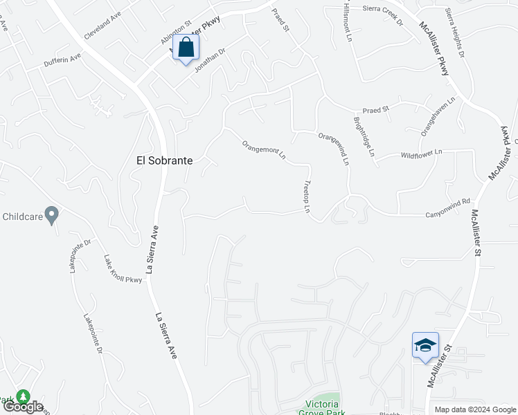map of restaurants, bars, coffee shops, grocery stores, and more near 12250 Tuliptree Circle in Riverside